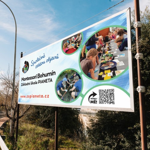 Bohumínské základní škole jsme zpracovali informativní billboard pro propagaci zaměření na Montessori pedagogiku